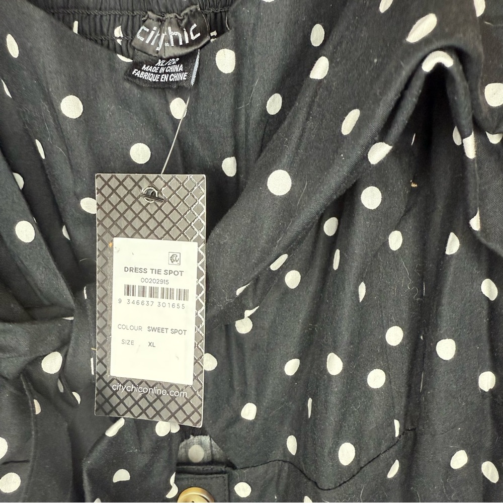 NWT City Chic size XL Black and White Tie with Polka Dot, Button-Down Dress - Picture 2 of 8